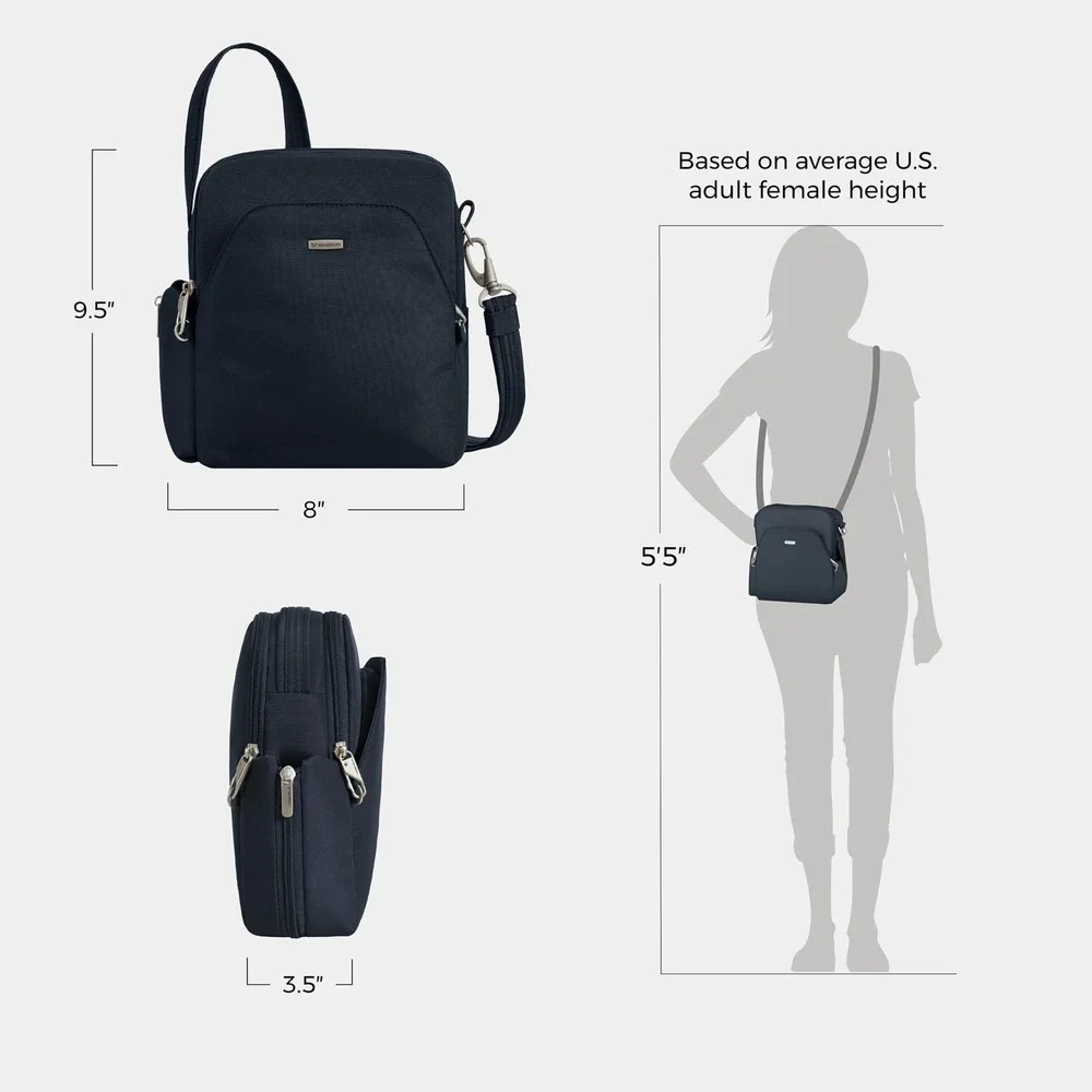 Travelon Anti-Theft Classic Travel Bag Crossbody RFID Locking Navy Blue New - Picture 10 of 11